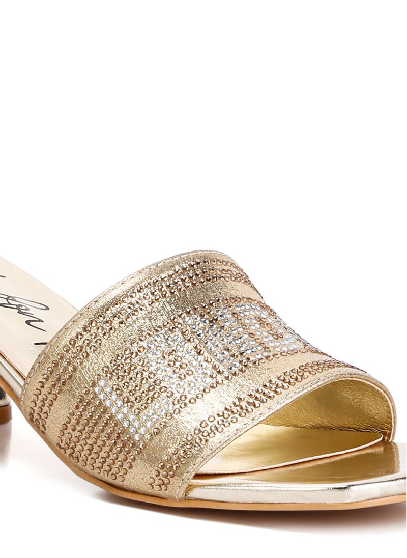 Rhinestone Embellished London Sandals in Gold