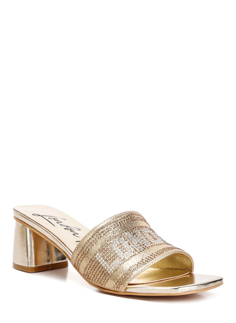 Rhinestone Embellished London Sandals in Gold