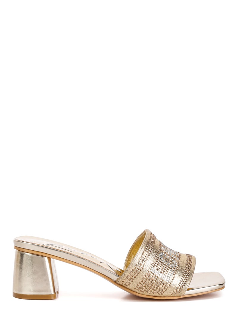 Rhinestone Embellished London Sandals in Gold