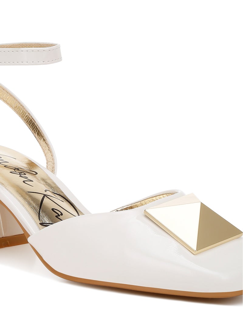 Brooch Detail Ankle Strap Sandals in Off White