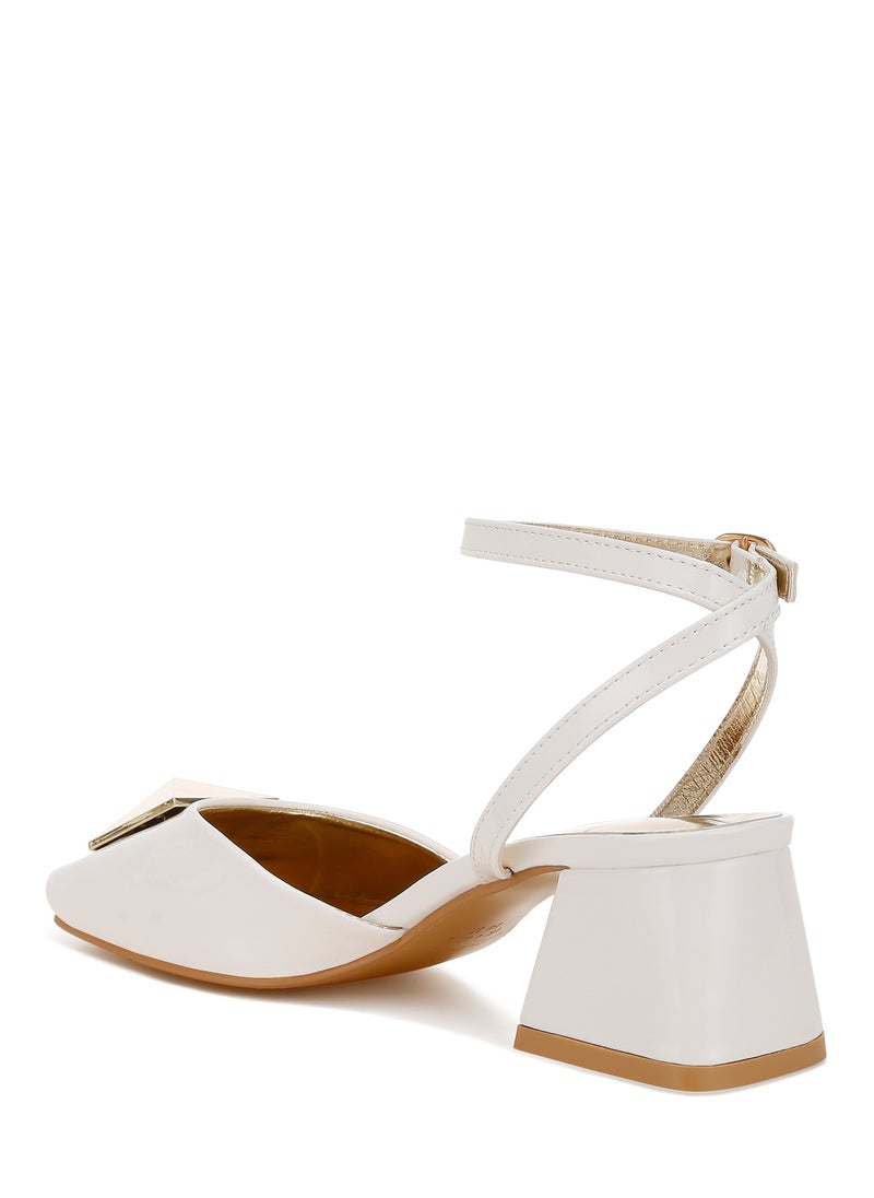 Brooch Detail Ankle Strap Sandals in Off White