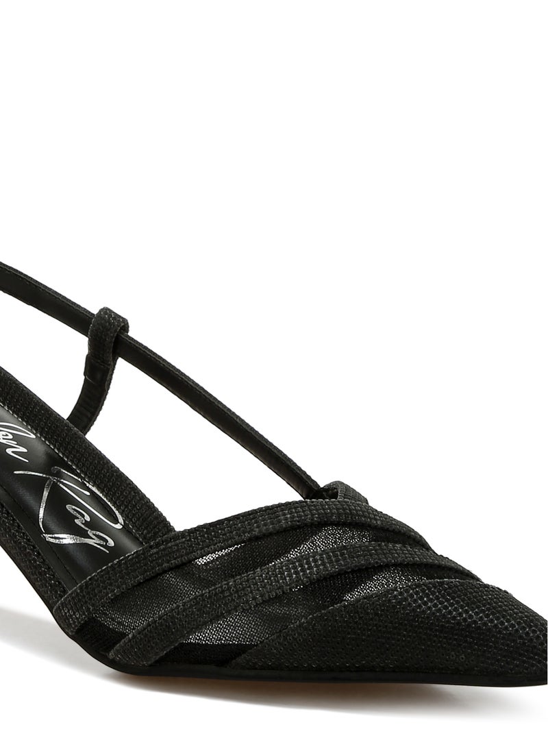 Kitten Heel Slingback Sandals in Black