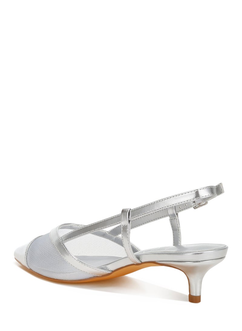 Mesh Slingback Sandals in Silver