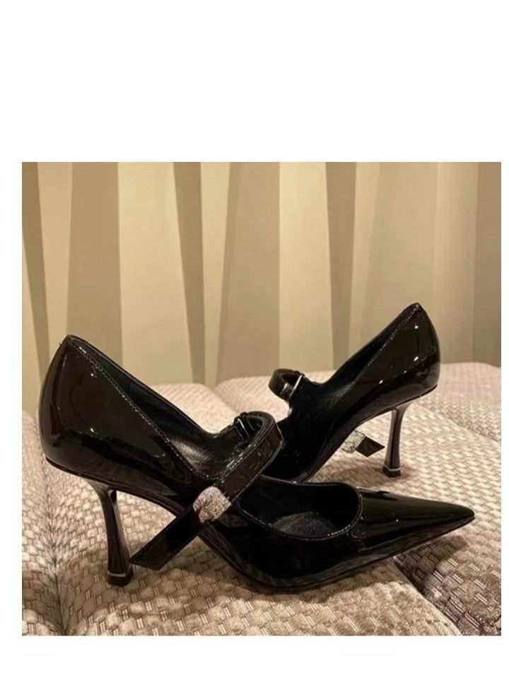 Water Diamond Patent Leather Pointed Buckle With High Heels