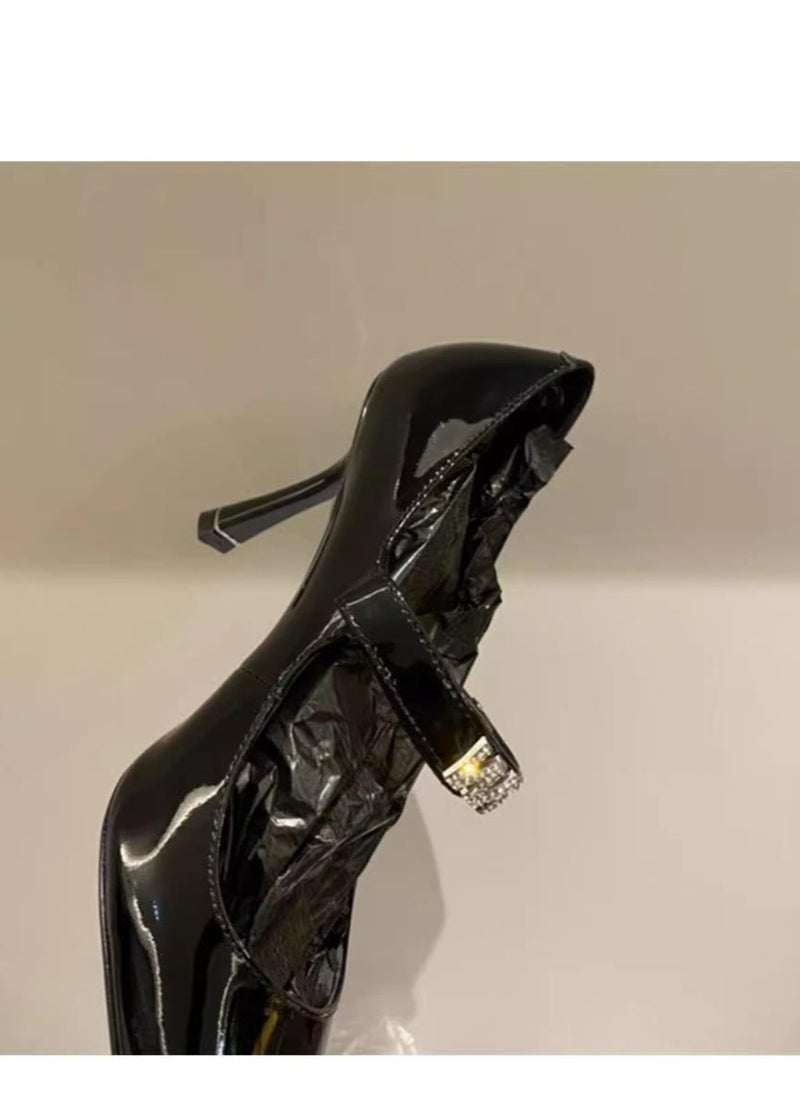 Water Diamond Patent Leather Pointed Buckle With High Heels