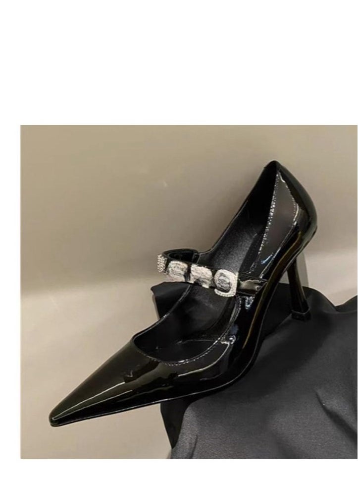 Water Diamond Patent Leather Pointed Buckle With High Heels