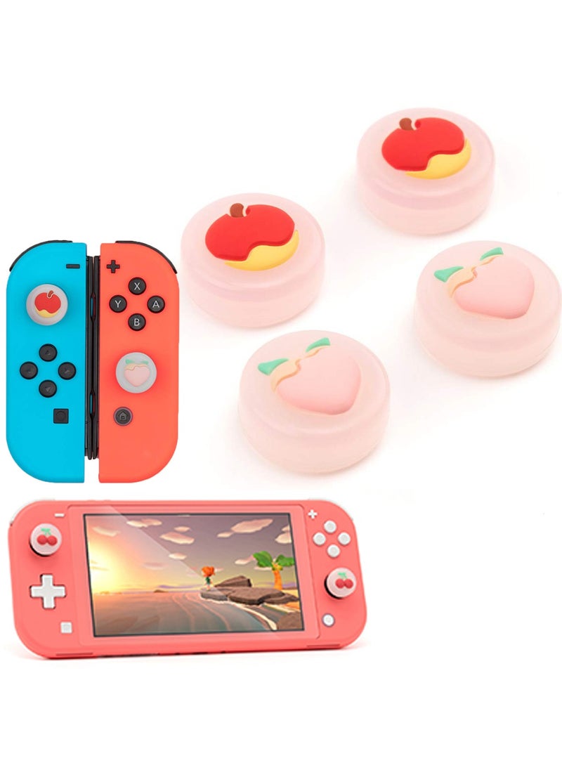 Thumb Grips Set, 4 PCS Thumbsticks Cover Silicone Joystick Caps for Switch/Switch Lite, KASTWAVE Cute Fruit Pattern Analog Stick Caps for Joy-Con Controller, Pink Peach and Apple