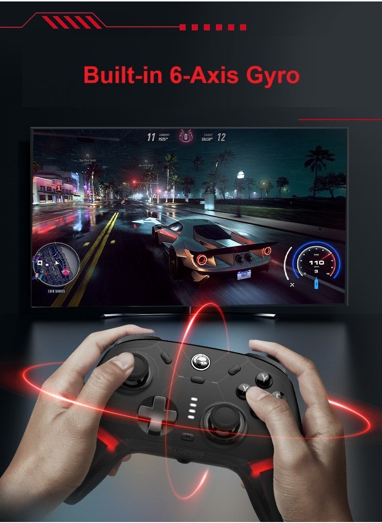 Classic Wireless Gamepad GameSir Cyclone 2 Game Controller for PC / Steam / Switch / Android / iOS with RGB Lamp Wireless Audio Hall Linear Trigger and Micro Trigger Switch Six-Axis Gyroscope Black