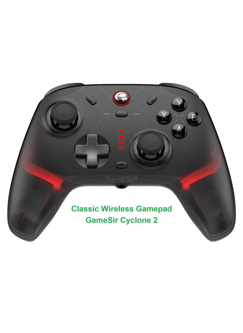 Classic Wireless Gamepad GameSir Cyclone 2 Game Controller for PC / Steam / Switch / Android / iOS with RGB Lamp Wireless Audio Hall Linear Trigger and Micro Trigger Switch Six-Axis Gyroscope Black