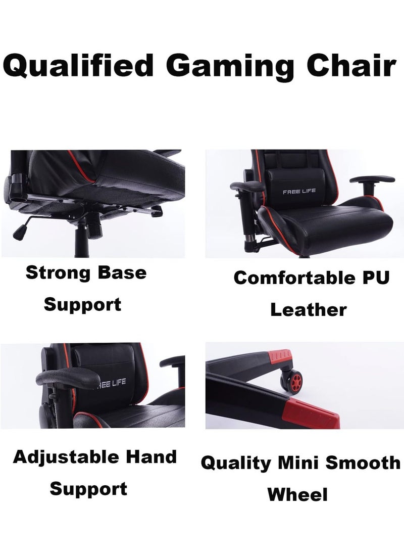 High Back Gaming Chair PU Leather Office Chair Adjustable Video Gaming Chairs Swivel Racing Chair with Adjustable Armrest