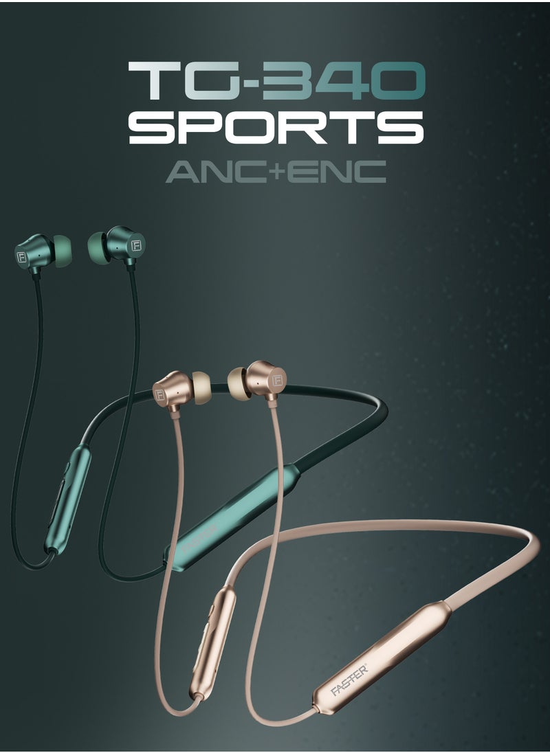 Sports Neckband In-Ear Wireless Earphones - Noise Canceling Headphones with Mic - Deep Bass, Active Noise Cancellation, Magnetic Buds, Fast Charging, and Voice Assistant - Earbuds Perfect for Sports, Gaming, Call, Music (Green)