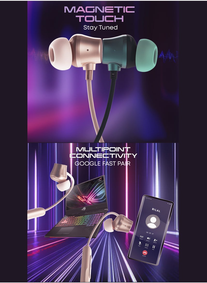 Sports Neckband In-Ear Wireless Earphones - Noise Canceling Headphones with Mic - Deep Bass, Active Noise Cancellation, Magnetic Buds, Fast Charging, and Voice Assistant - Earbuds Perfect for Sports, Gaming, Call, Music (Green)