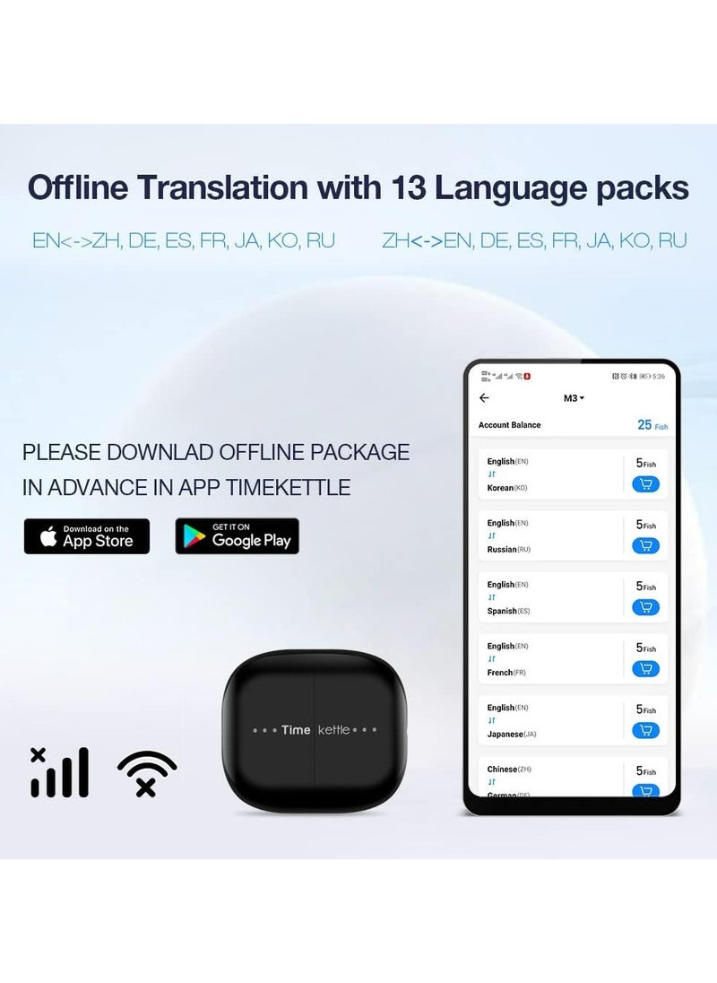Timekettle M3 - Two-Way Instant Translation, Language Translator Device with 40 Languages ​​and 93 Accents Online, Offline Translator Earbuds with App for iOS and Android (Black)