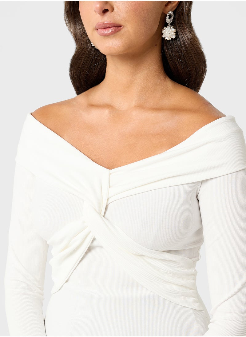 Draped Off Shoulder Fitted Top