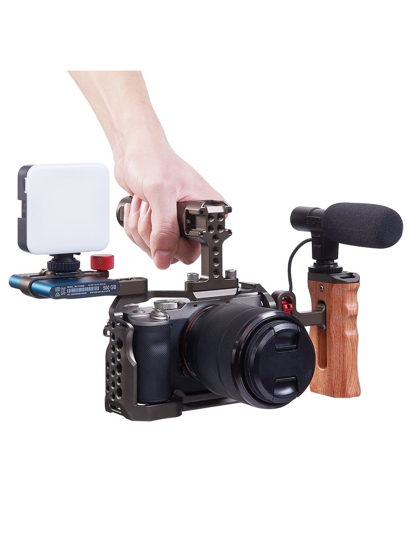 PULUZ Universal Side Wooden Handle Handgrip with Cold Shoe for DSLR Camera Cage