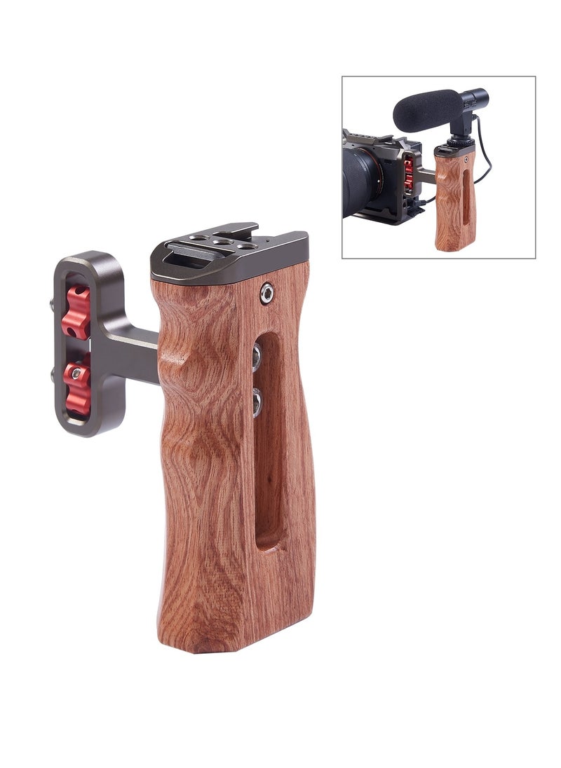 PULUZ Universal Side Wooden Handle Handgrip with Cold Shoe for DSLR Camera Cage