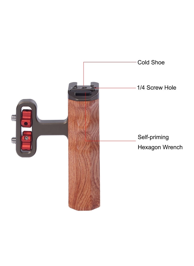 PULUZ Universal Side Wooden Handle Handgrip with Cold Shoe for DSLR Camera Cage