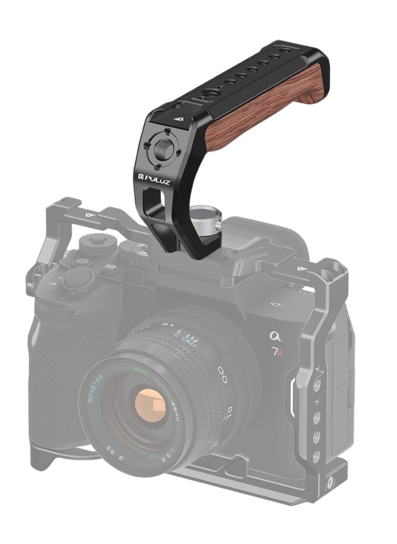 PULUZ Arri Metal Wooden Top Handle with Cold Shoe Mount for Mirrorless Camera Cage Stabilizer