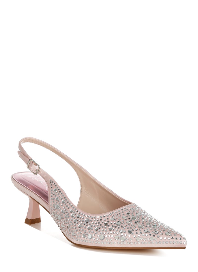 Pointed Toe Rhinestone Slingbacks in Pink