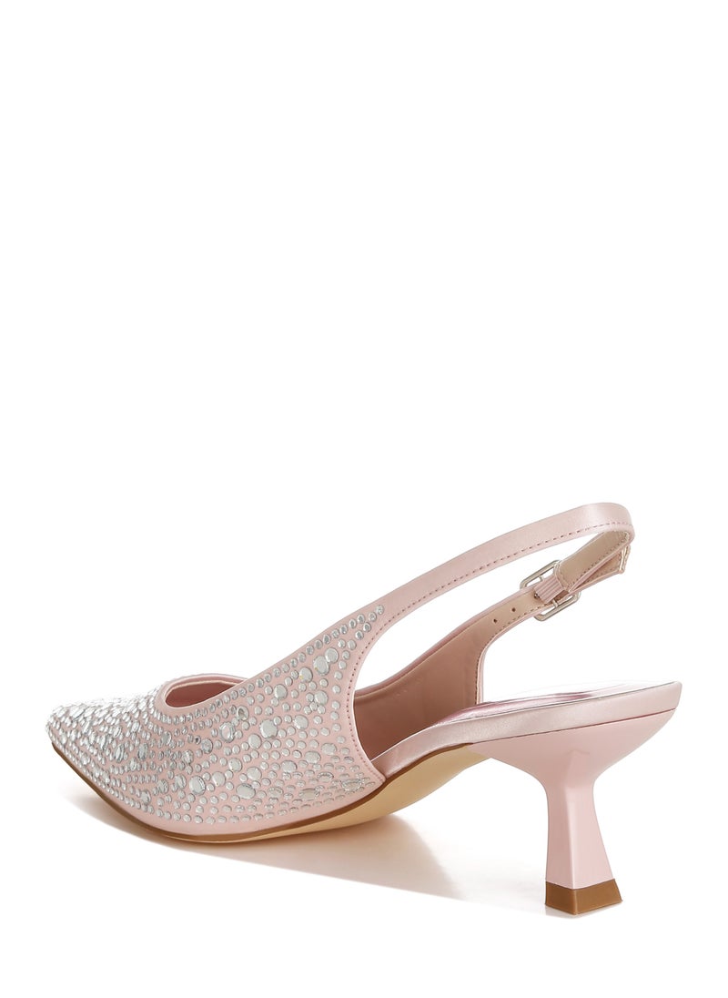 Pointed Toe Rhinestone Slingbacks in Pink