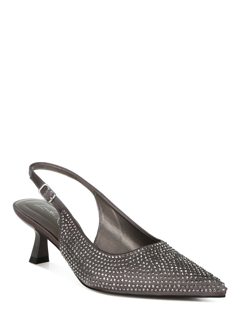 Rhinestones Embellished Slingback Sandals in Pewter