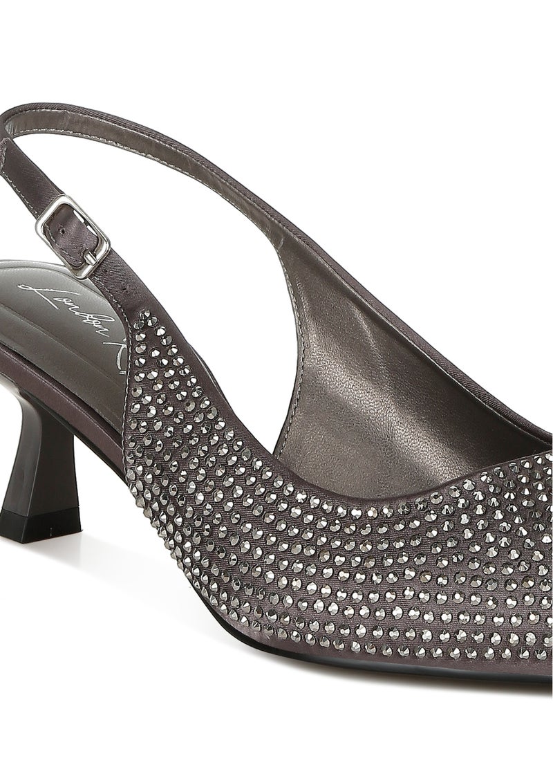 Rhinestones Embellished Slingback Sandals in Pewter