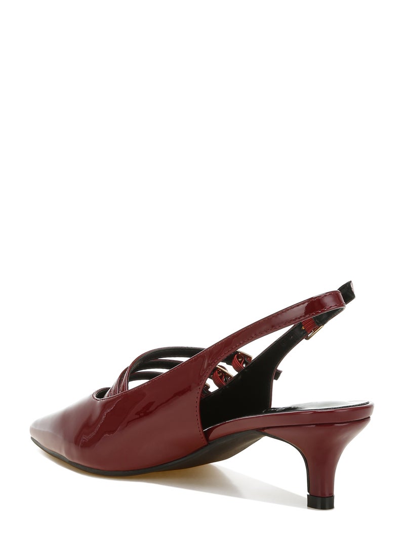 Triple Strap Slingback Sandals in Burgundy