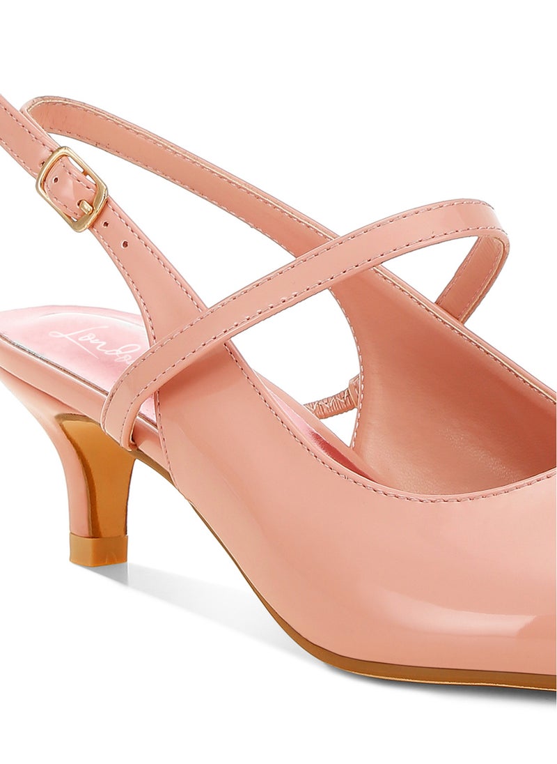 Kitten Heel Slingback Sandals in Pink