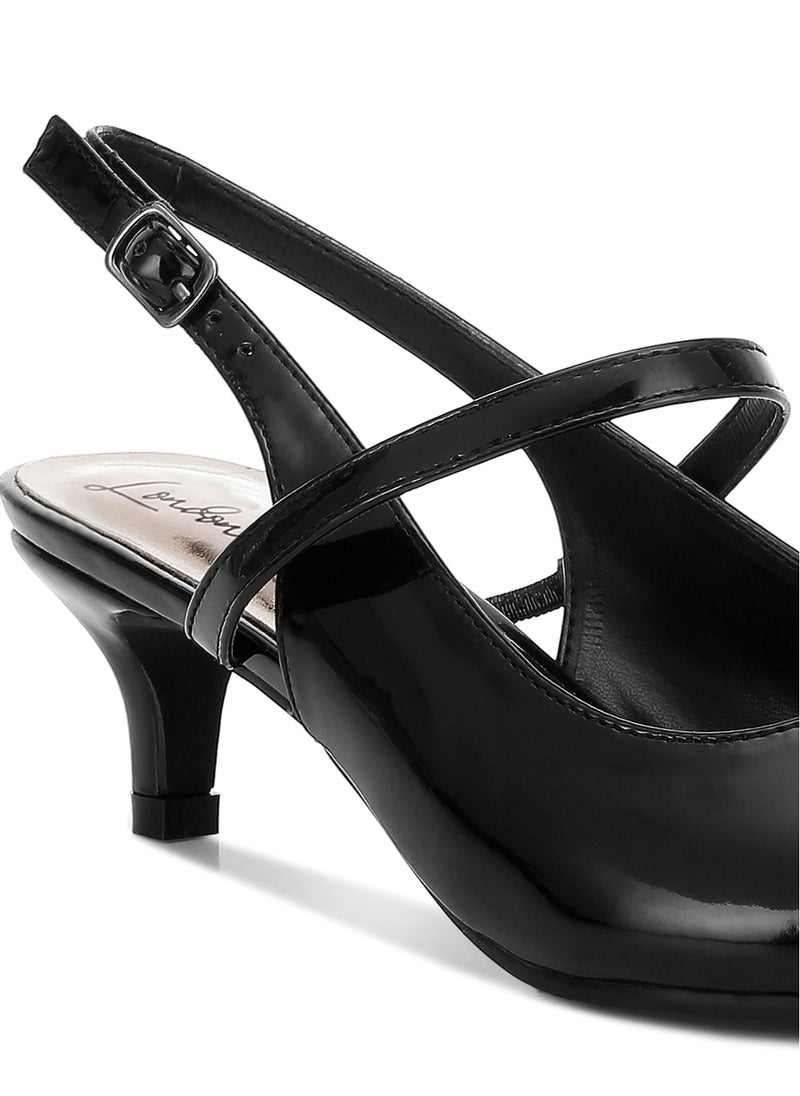 Kitten Heel Slingback Sandals in Black