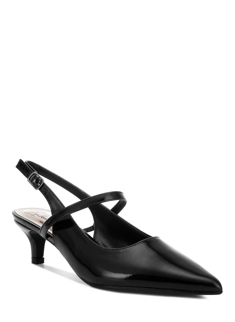 Kitten Heel Slingback Sandals in Black