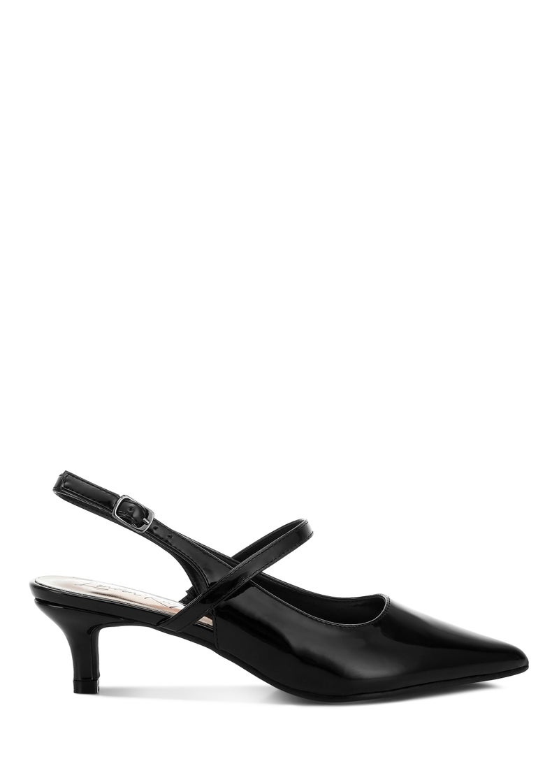 Kitten Heel Slingback Sandals in Black