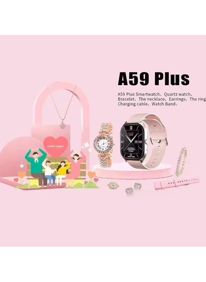 A59 Plus Smartwatch, 2.02 Inch Big Screen, Magnetic Charging, Heart Rate Monitor, Sports Band, Gift Set for Women (Silver)