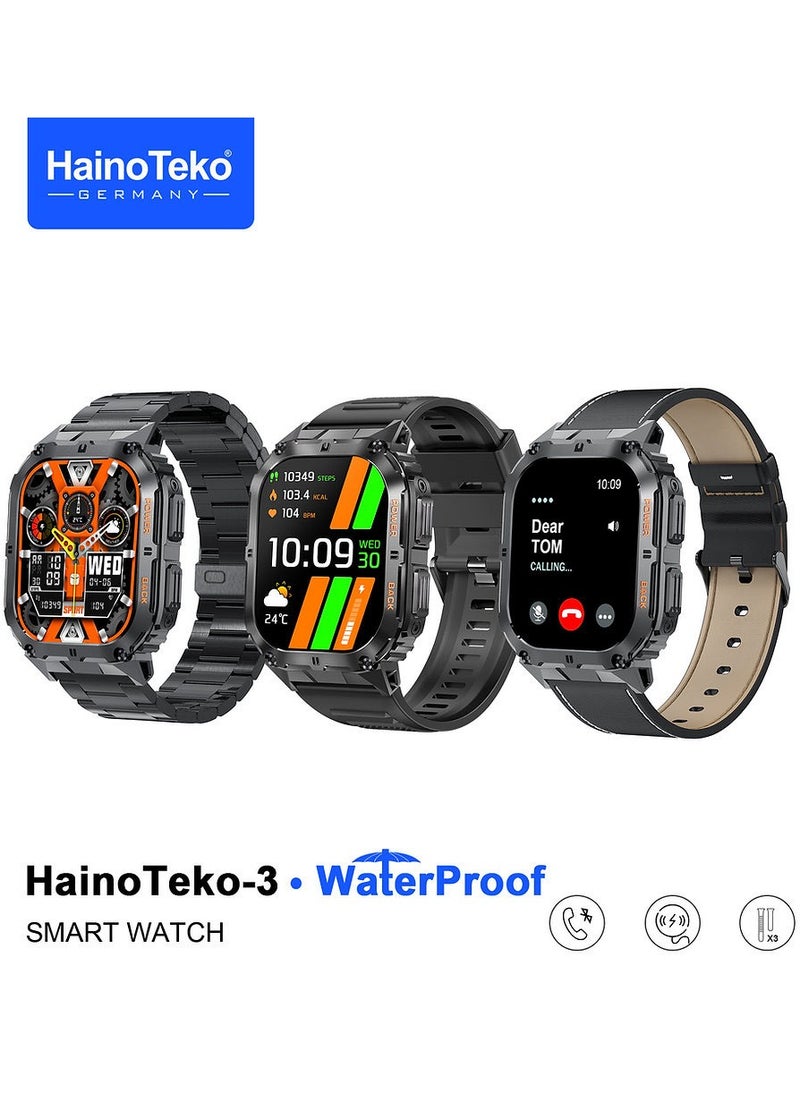 Haino Teko-3 AMOLED Display Waterproof Smart Watch With  3 Pair Straps and Charging Cable For Mens