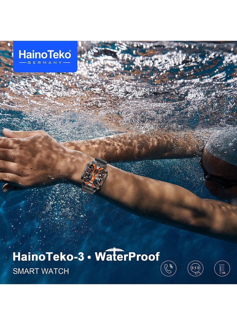 Haino Teko-3 AMOLED Display Waterproof Smart Watch With  3 Pair Straps and Charging Cable For Mens