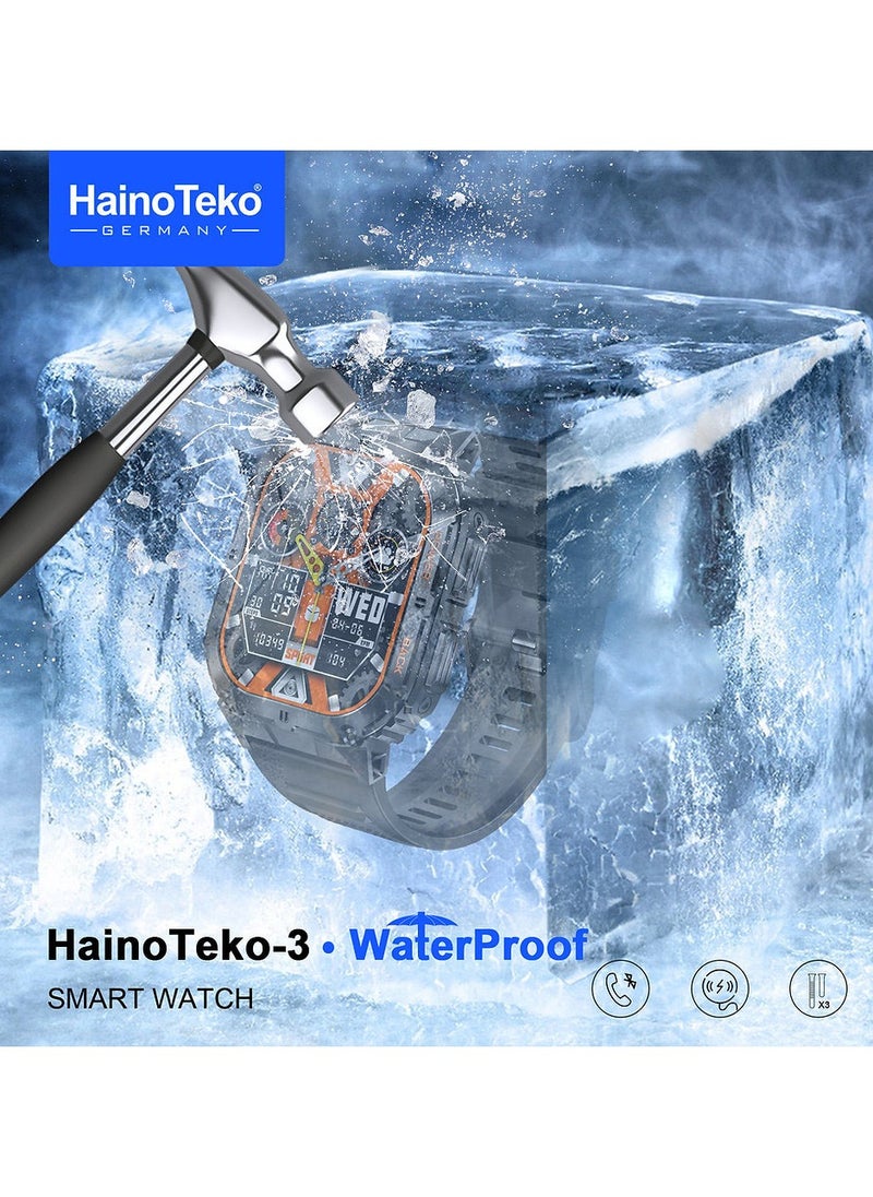 Haino Teko-3 AMOLED Display Waterproof Smart Watch With  3 Pair Straps and Charging Cable For Mens