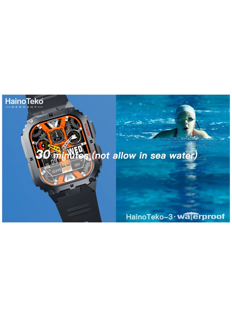 Haino Teko-3 AMOLED Display Waterproof Smart Watch With  3 Pair Straps and Charging Cable For Mens