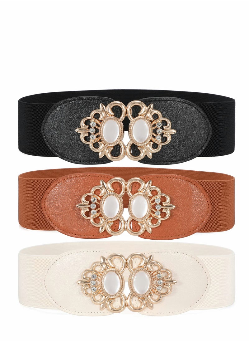 3 Pack Women Wide Elastic Waist Belt Vintage Stretchy Waistband Fashion Ladies Belts for Dresses