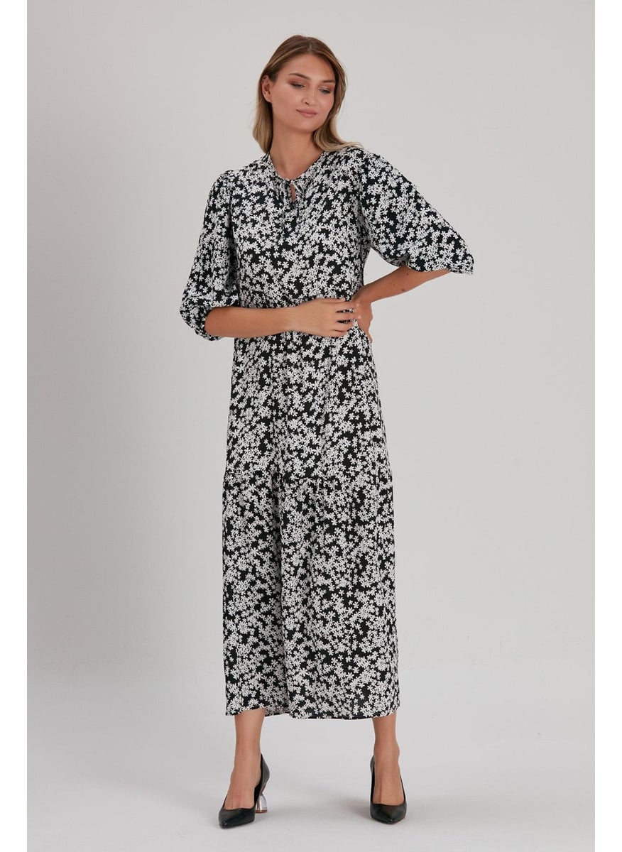 Alexandergardı Tie Neck Patterned Long Dress (B21-48400)