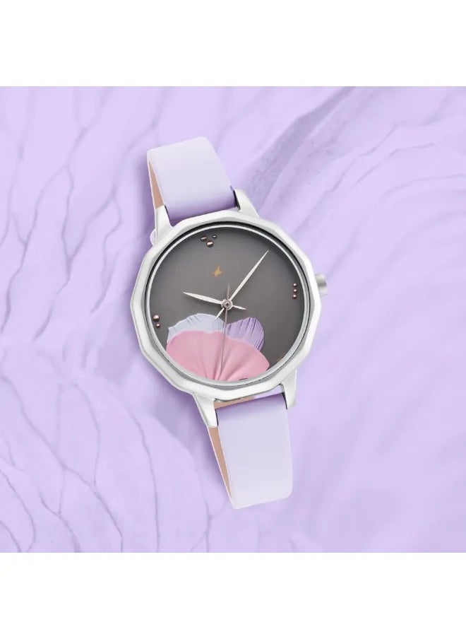Women's Analog Round Shape Leather Wrist Watch - 6259SL01 - 39.6 Mm