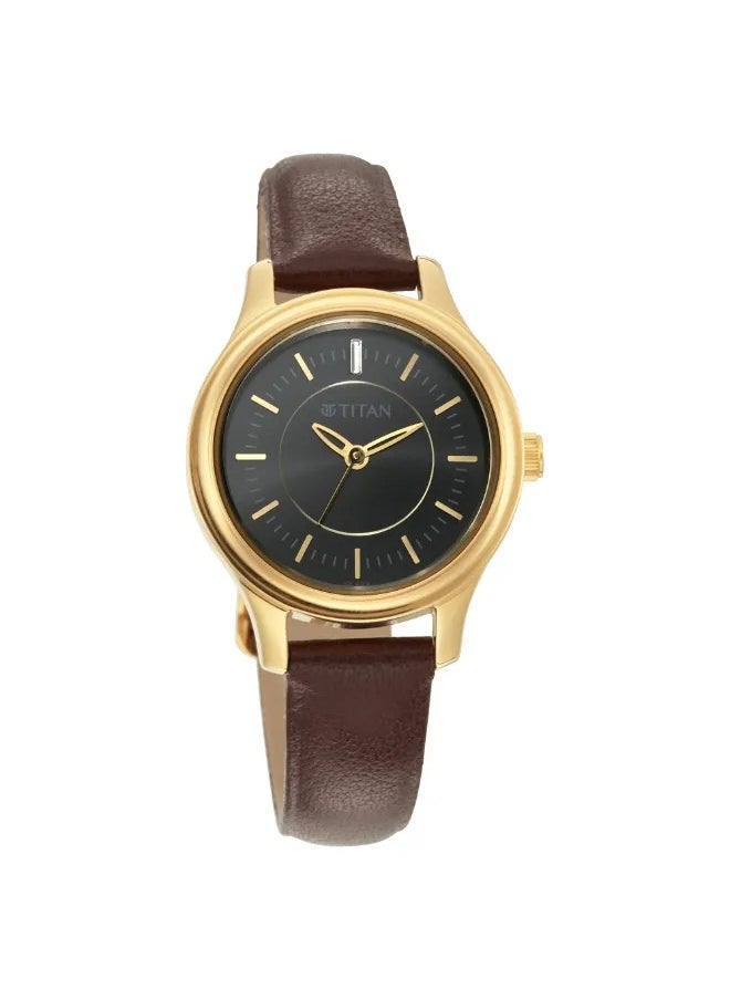 Women's Analog Round Shape Leather Wrist Watch - 2638YL01 - 34 Mm