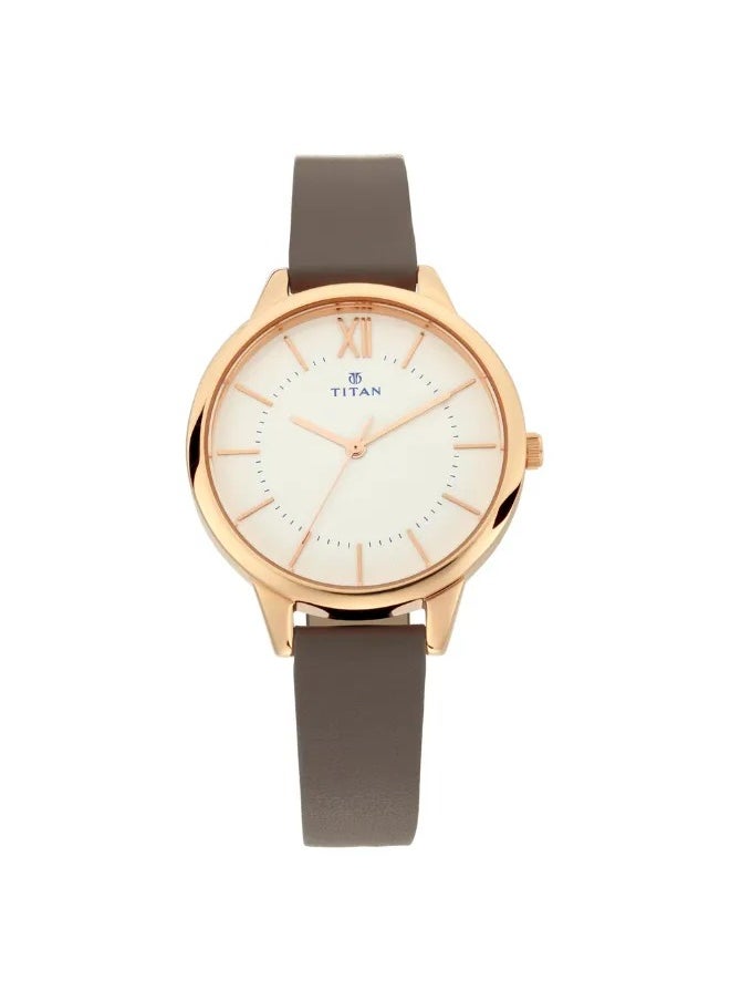 Women's Analog Round Shape Leather Wrist Watch - 2617WL01 - 43.5 Mm