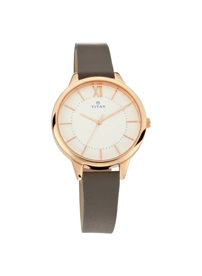 Women's Analog Round Shape Leather Wrist Watch - 2617WL01 - 43.5 Mm