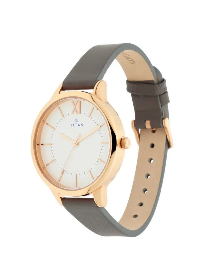 Women's Analog Round Shape Leather Wrist Watch - 2617WL01 - 43.5 Mm