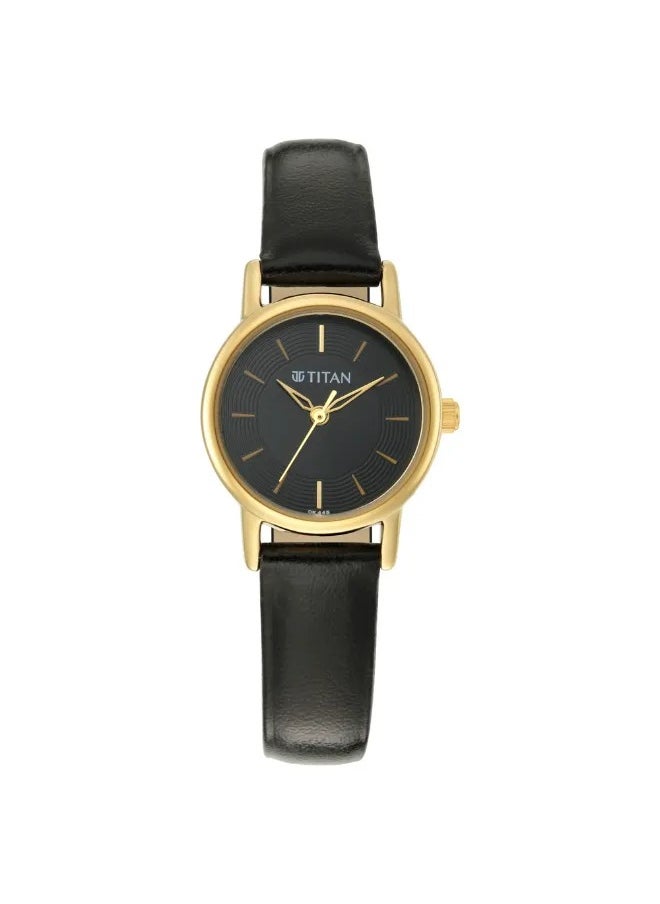 Women's Analog Round Shape Leather Wrist Watch - 2593YL03 - 31 Mm