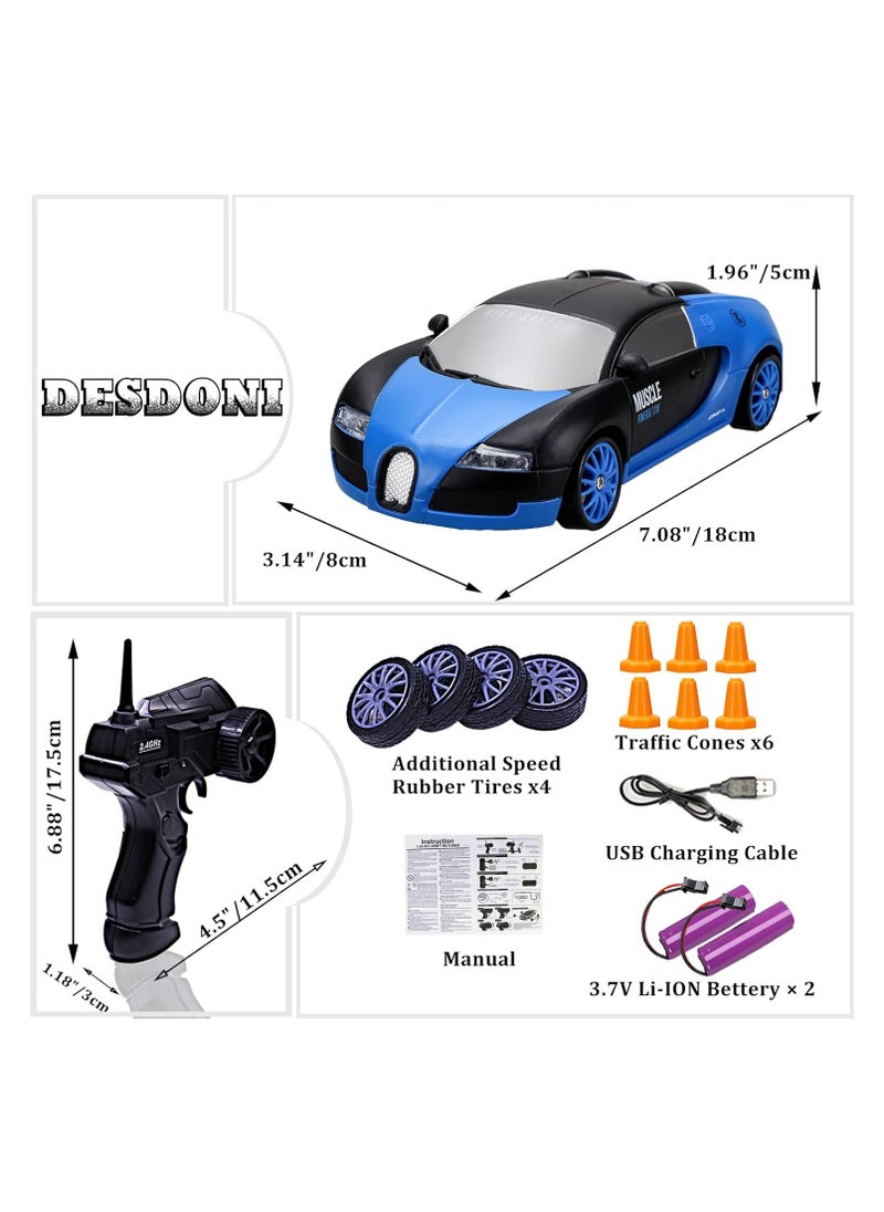 High-Speed 4WD Bugatti Veyron RC Drift Car with LED Lights & Drifting Tires – 1:24 (Blue)