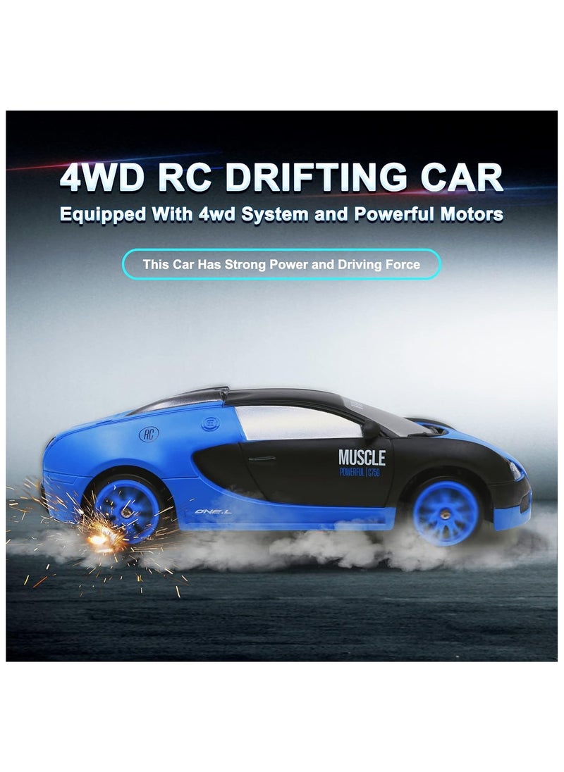 High-Speed 4WD Bugatti Veyron RC Drift Car with LED Lights & Drifting Tires – 1:24 (Blue)