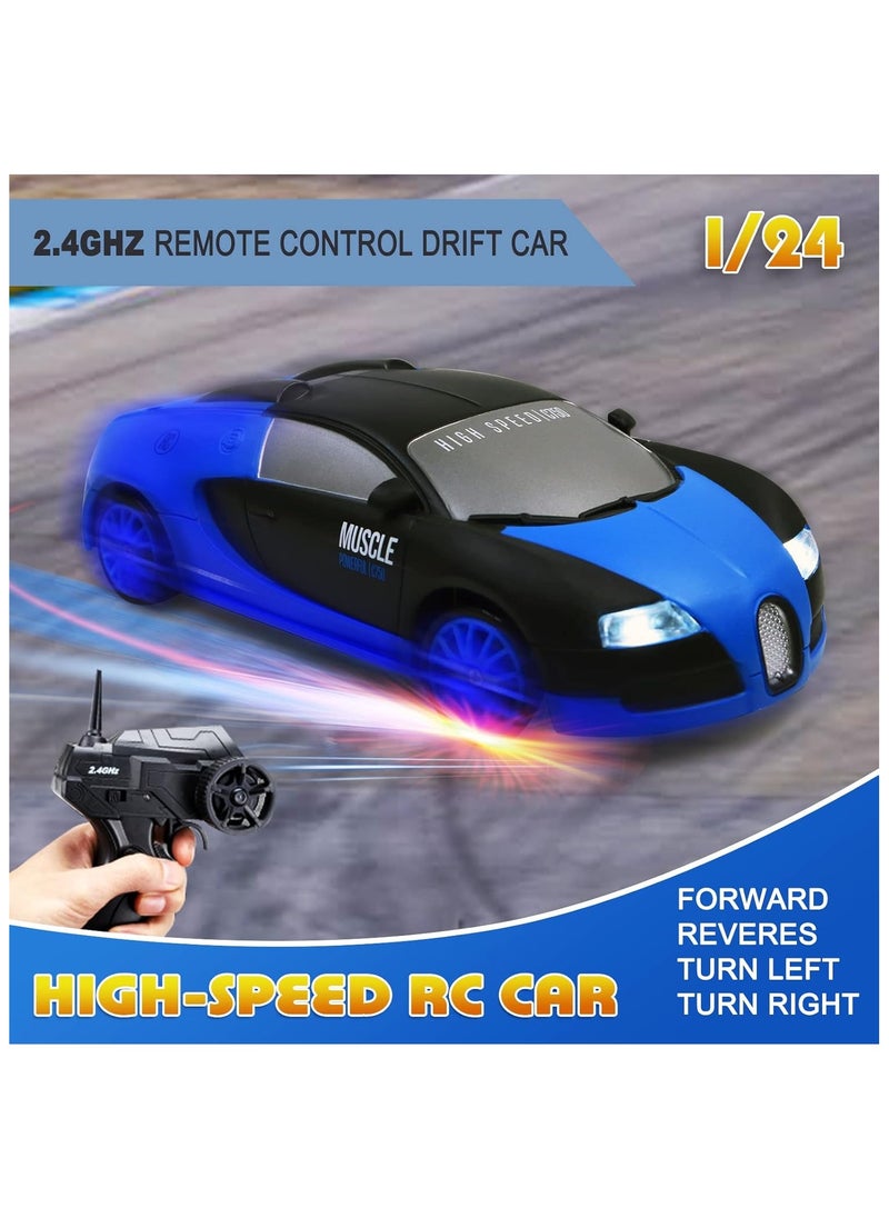 High-Speed 4WD Bugatti Veyron RC Drift Car with LED Lights & Drifting Tires – 1:24 (Blue)