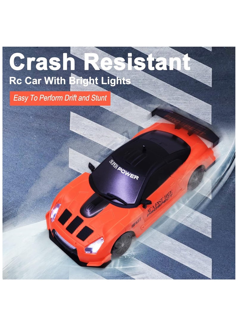 High Speed Drift Rc Car 4WD Toy Remote Control Vehicle Car, with LED Lights Drifting Tire 1:24 (Orange)