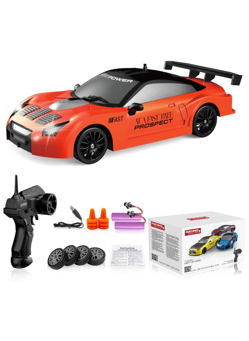 High Speed Drift Rc Car 4WD Toy Remote Control Vehicle Car, with LED Lights Drifting Tire 1:24 (Orange)