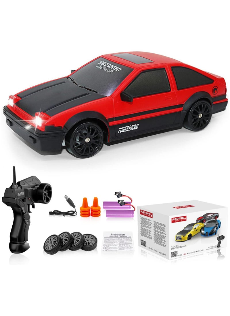 High Speed Drift Rc Car 4WD Toy Remote Control Vehicle Car, with LED Lights Drifting Tire 1:24 (Red)